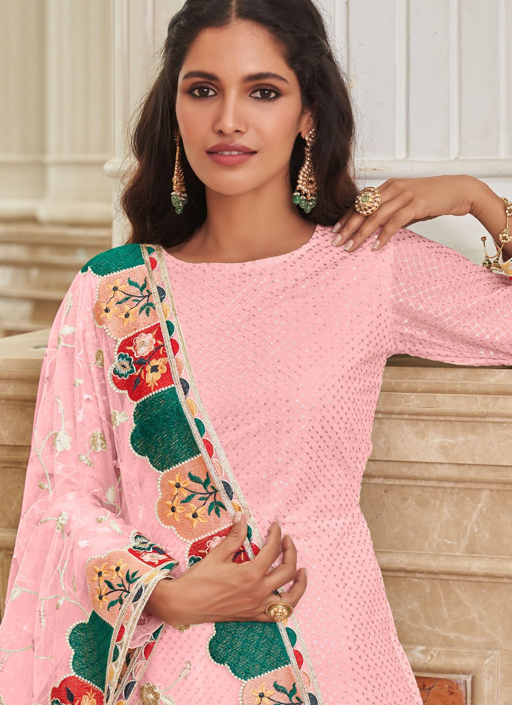 Salwar Suit Georgette Pink Embroidered Salwar Kameez