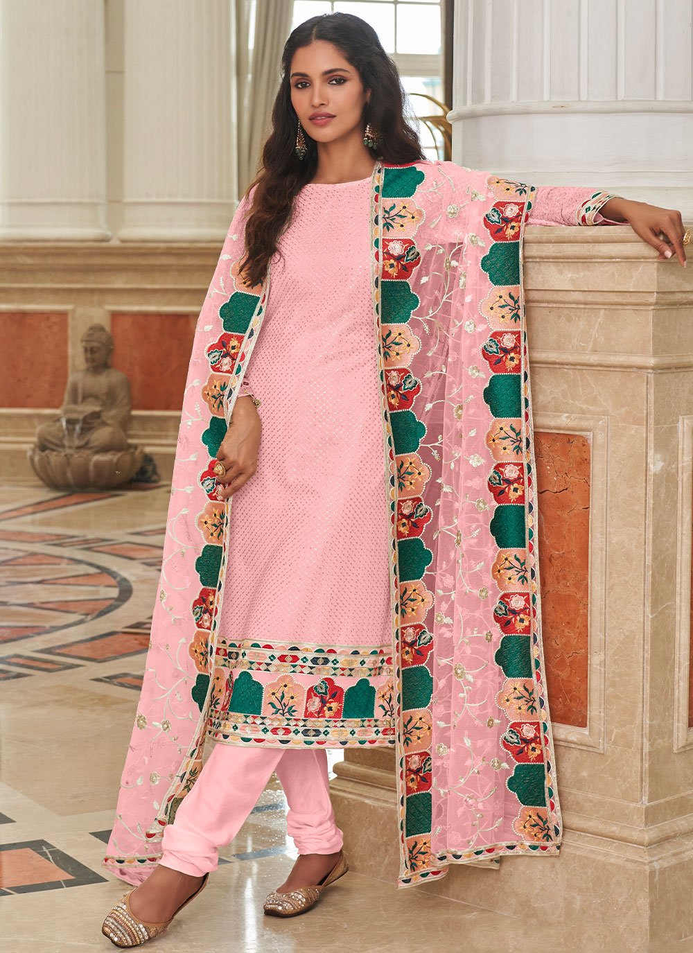 Salwar Suit Georgette Pink Embroidered Salwar Kameez