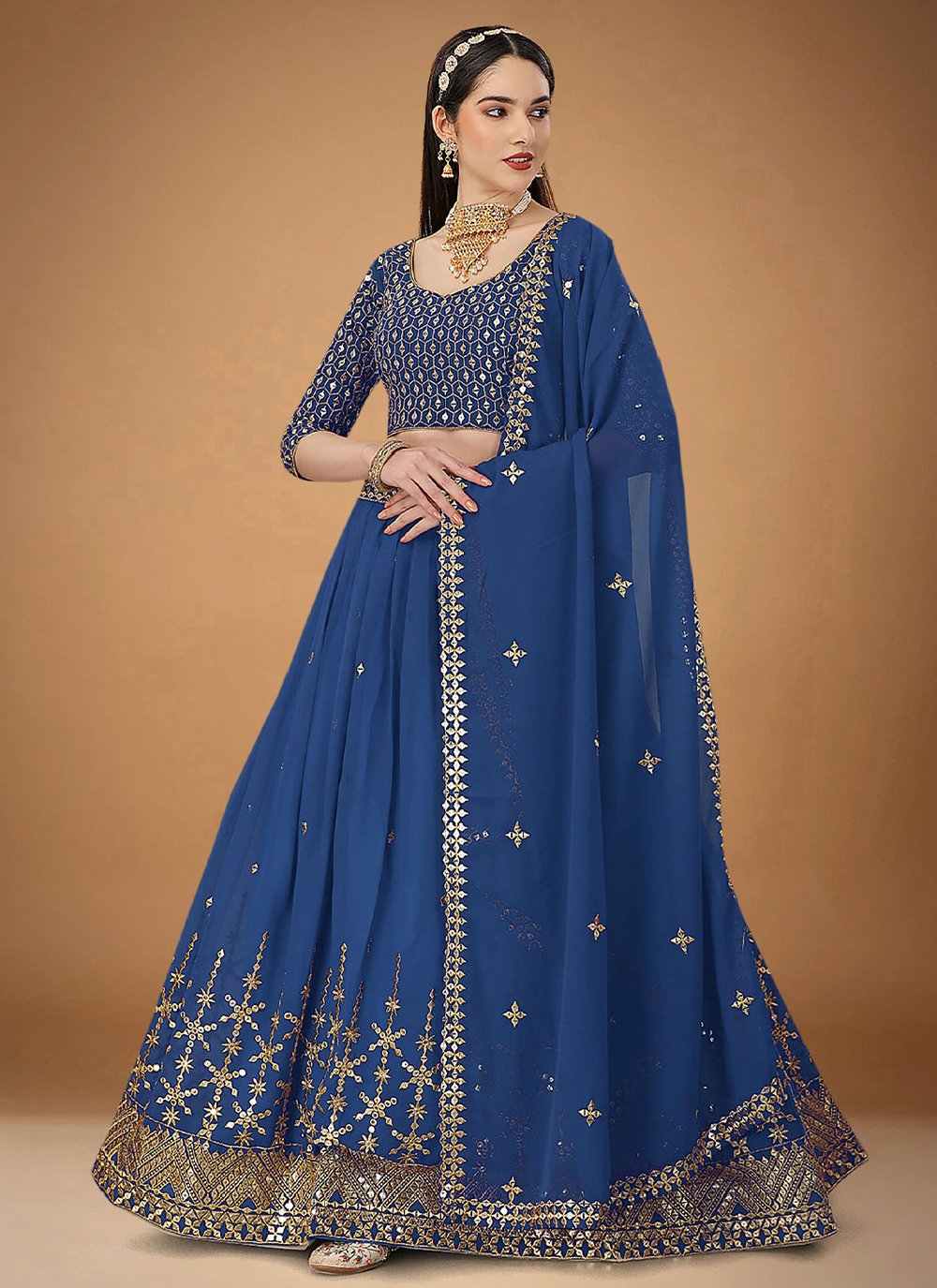 Lehenga Choli Georgette Blue Embroidered Lehenga Choli