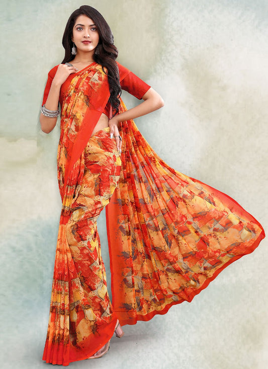 Trendy Saree Georgette Orange Print Saree