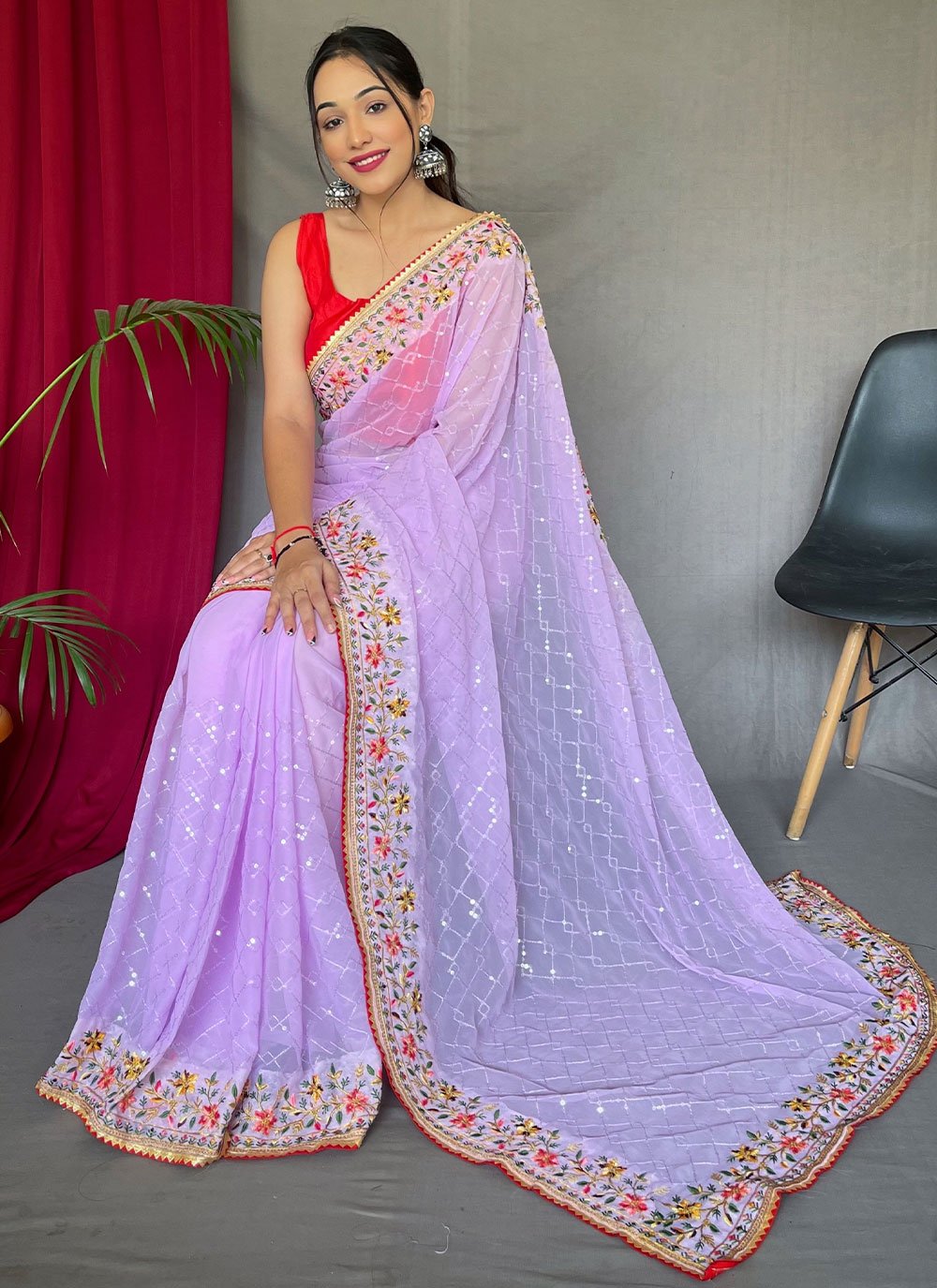 Trendy Saree Georgette Lavender Sequins Saree