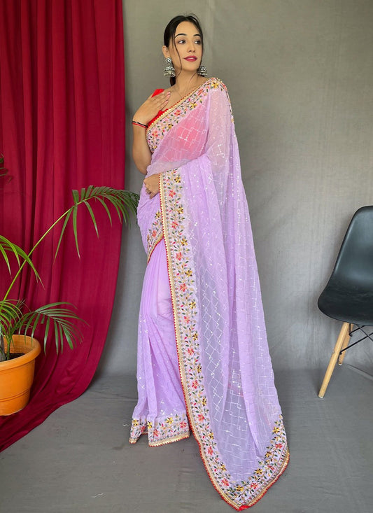 Trendy Saree Georgette Lavender Sequins Saree