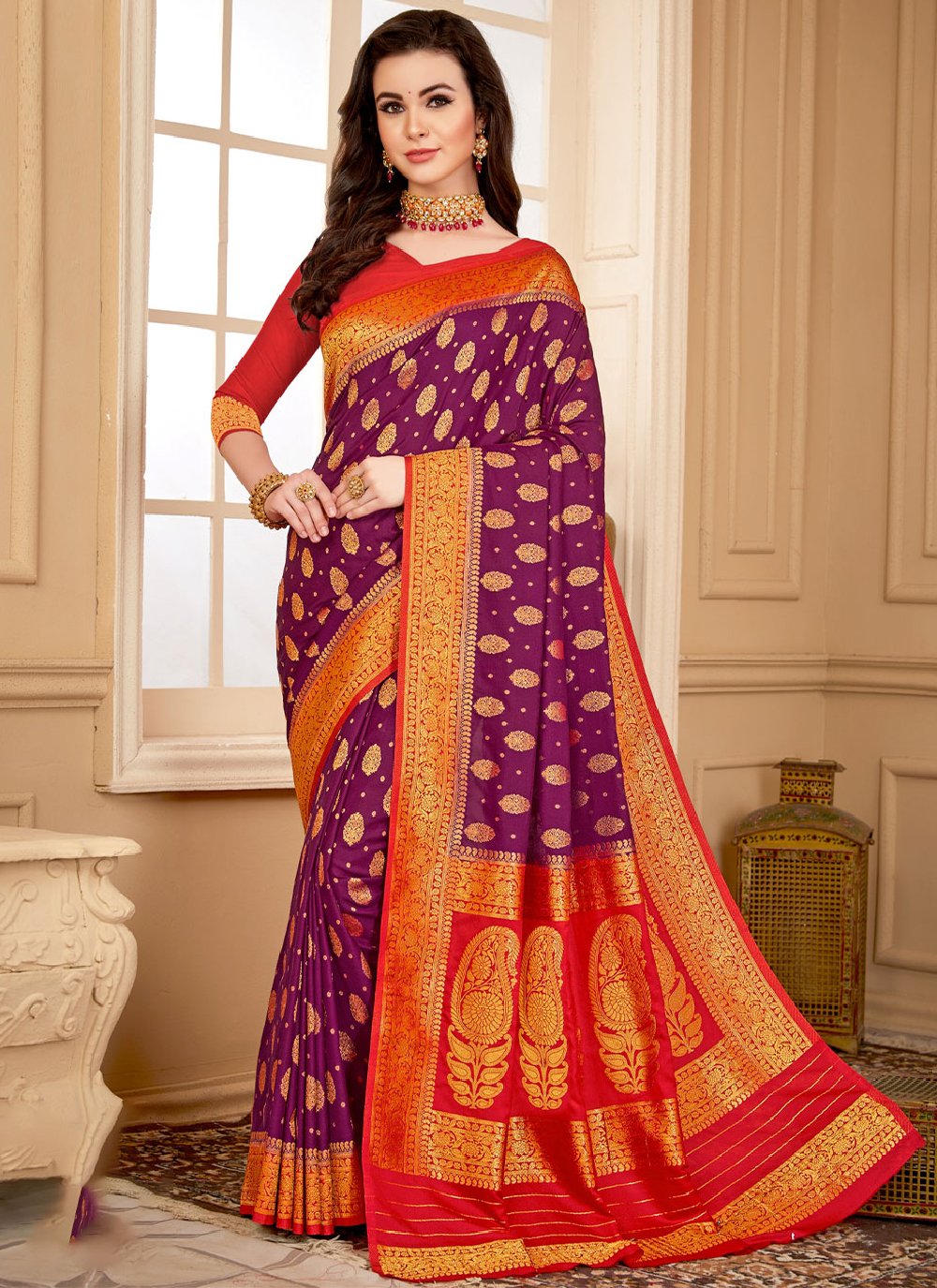 Classic Georgette Purple Weaving Saree