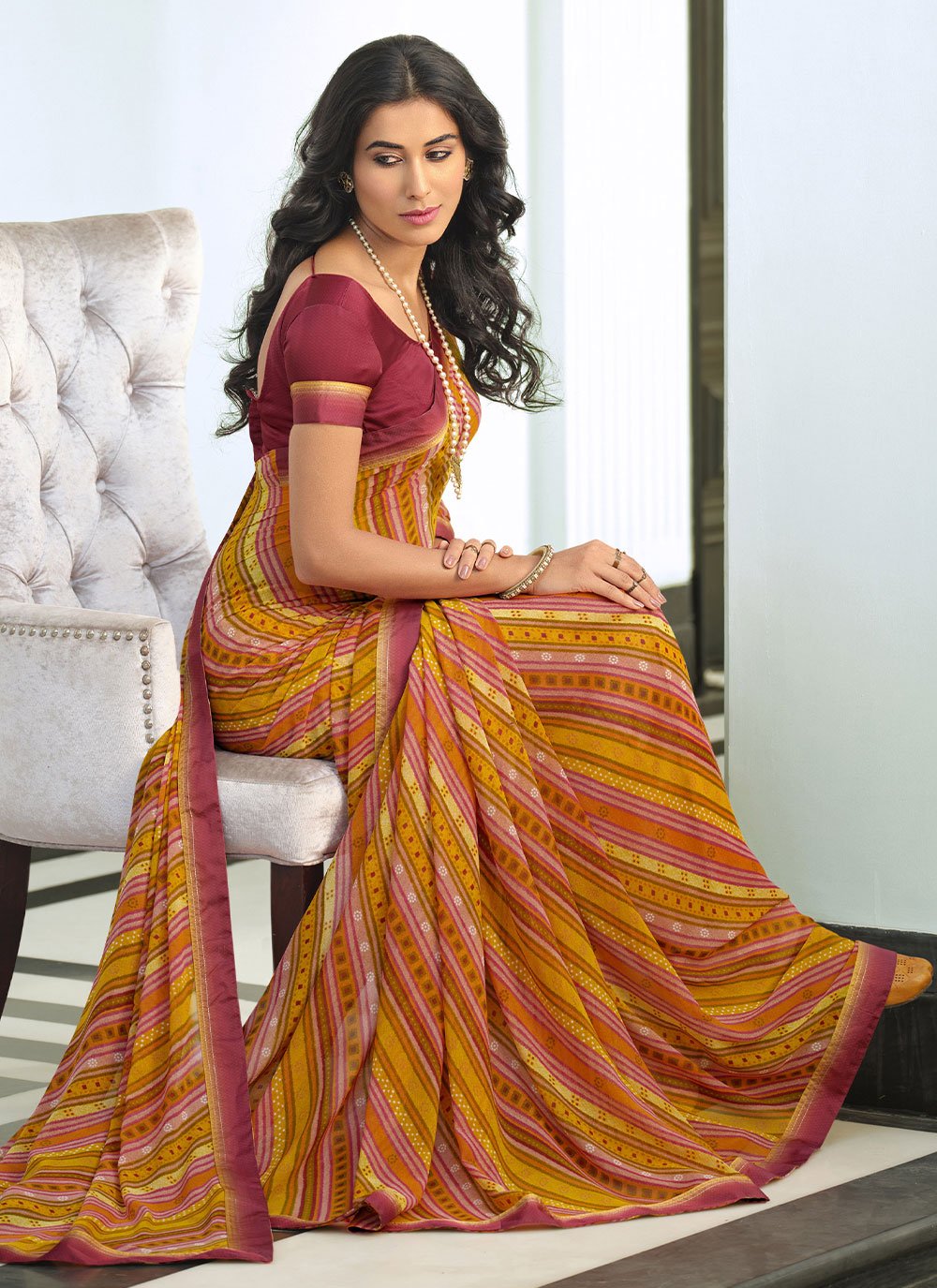 Classic Georgette Multi Colour Lace Saree