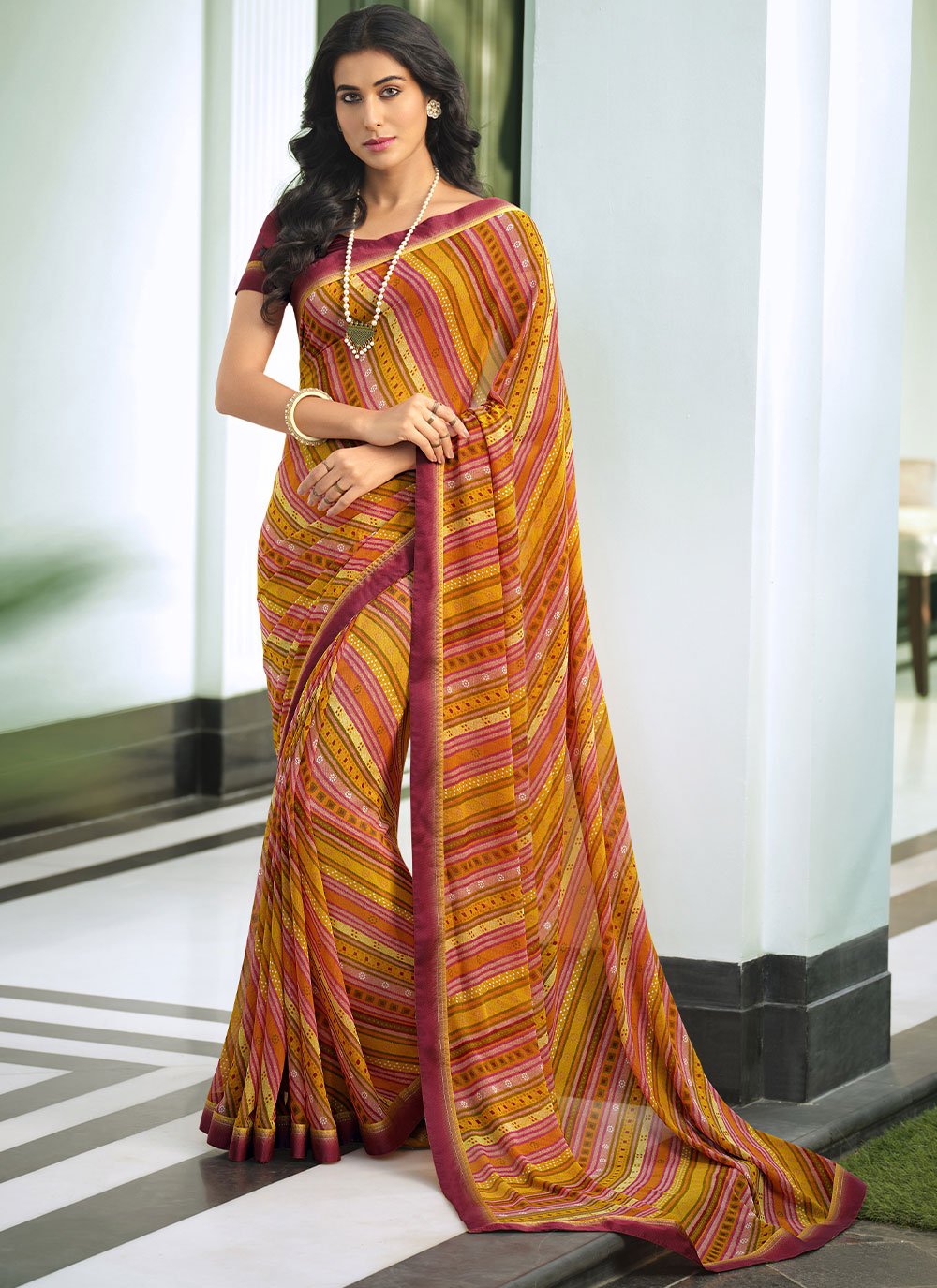 Classic Georgette Multi Colour Lace Saree