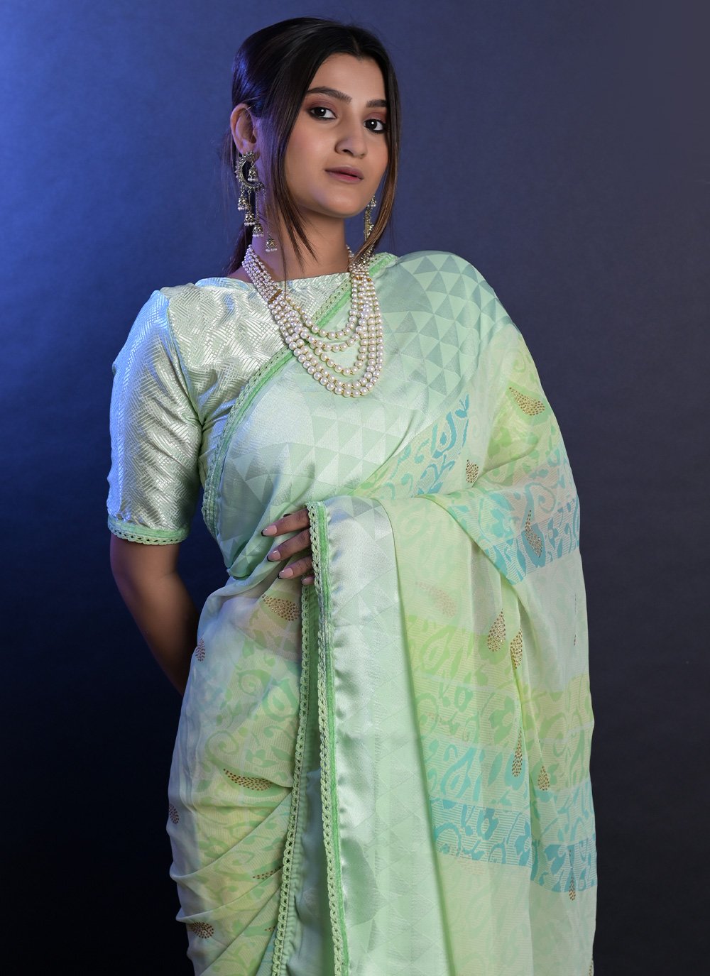 Classic Georgette Sea Green Jacquard Work Saree