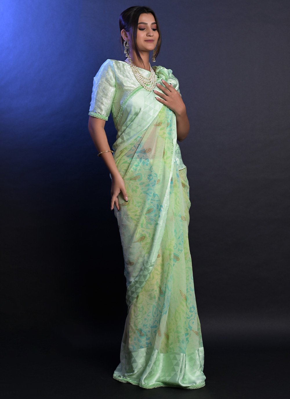 Classic Georgette Sea Green Jacquard Work Saree