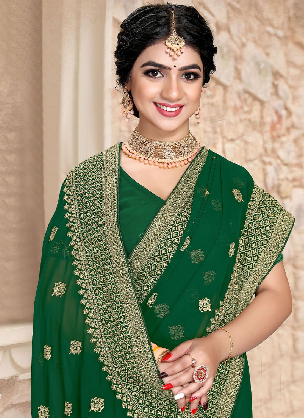 Classic Georgette Green Embroidered Saree