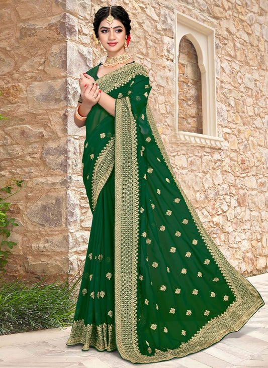 Classic Georgette Green Embroidered Saree