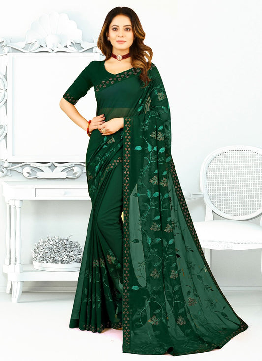 Classic Georgette Silk Green Patch Border Saree