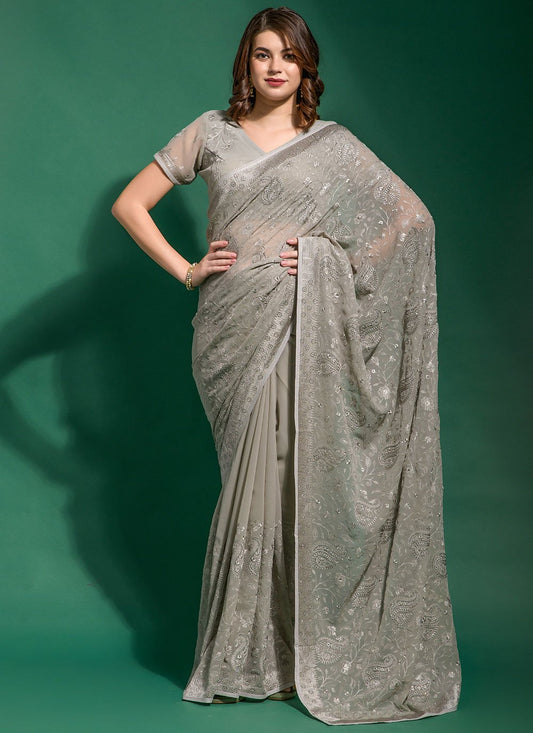 Classic Georgette Grey Diamond Saree