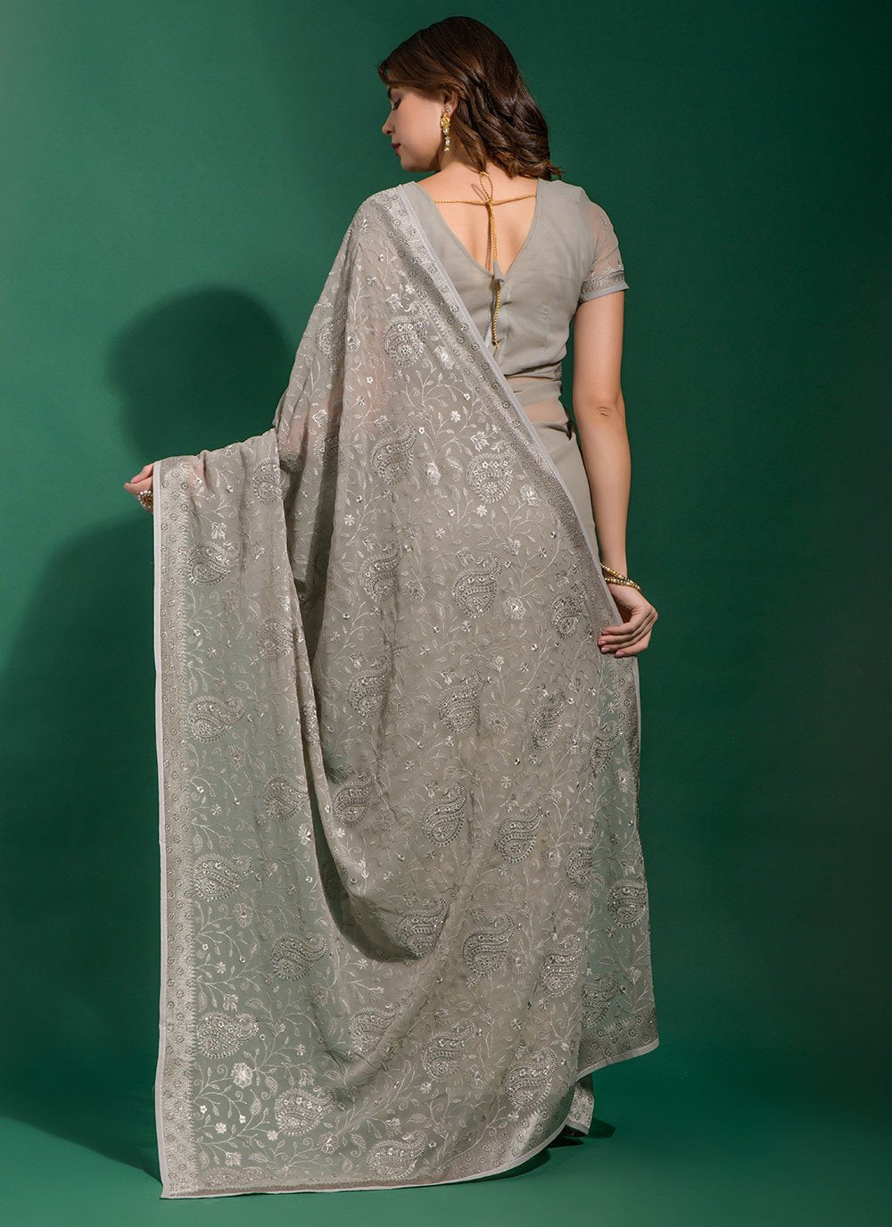 Classic Georgette Grey Diamond Saree