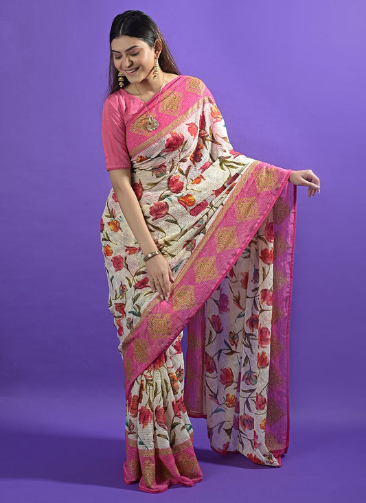 Classic Georgette Multi Colour Embroidered Saree