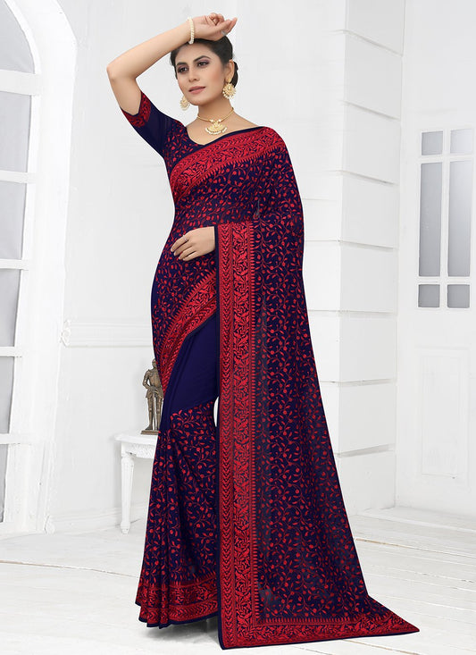 Contemporary Georgette Blue Embroidered Saree