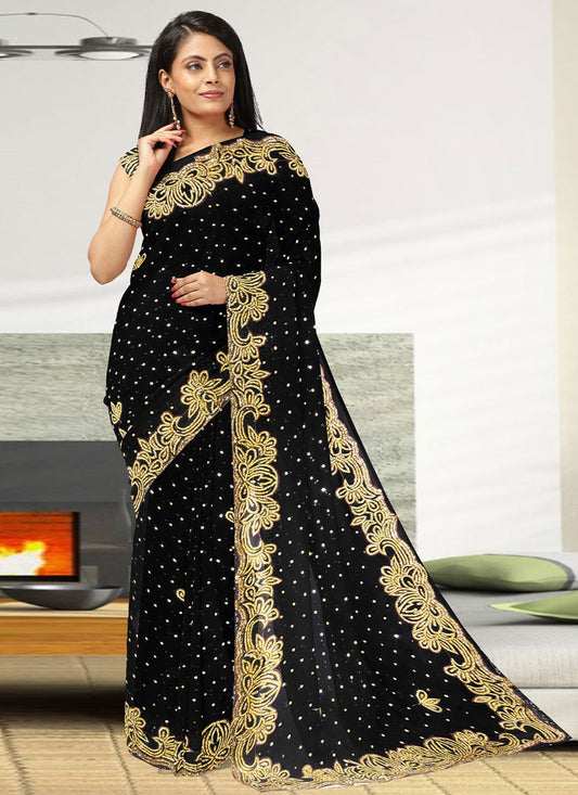 Contemporary Georgette Black Hand Work Saree