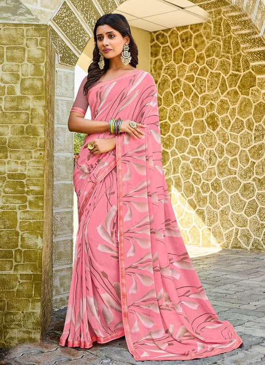 Contemporary Georgette Pink Fancy Work Saree