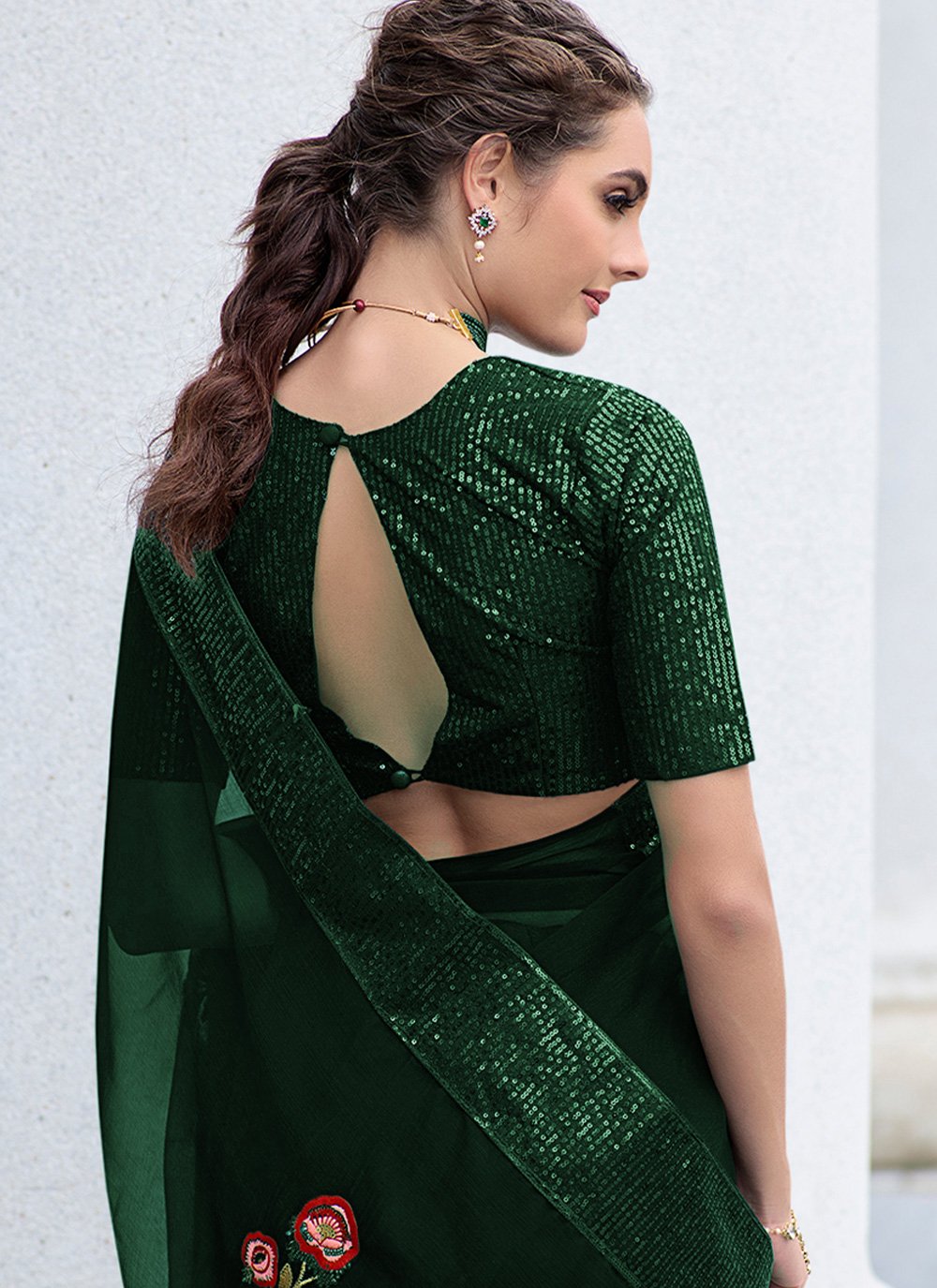 Contemporary Georgette Green Embroidered Saree