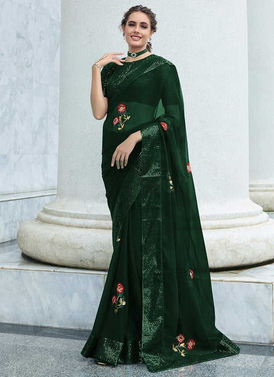 Contemporary Georgette Green Embroidered Saree