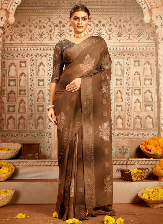 Contemporary Georgette Brown Stone Saree