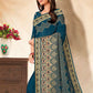 Contemporary Georgette Blue Teal Embroidered Saree