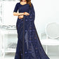 Contemporary Georgette Silk Blue Patch Border Saree