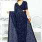 Contemporary Georgette Silk Blue Patch Border Saree