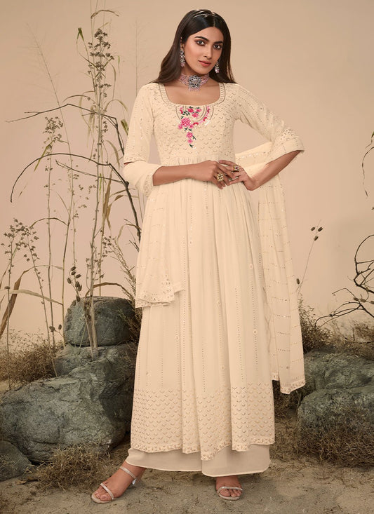 Trendy Suit Georgette Cream Embroidered Salwar Kameez