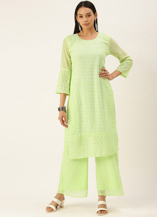 Designer Kurti Georgette Green Embroidered Kurtis