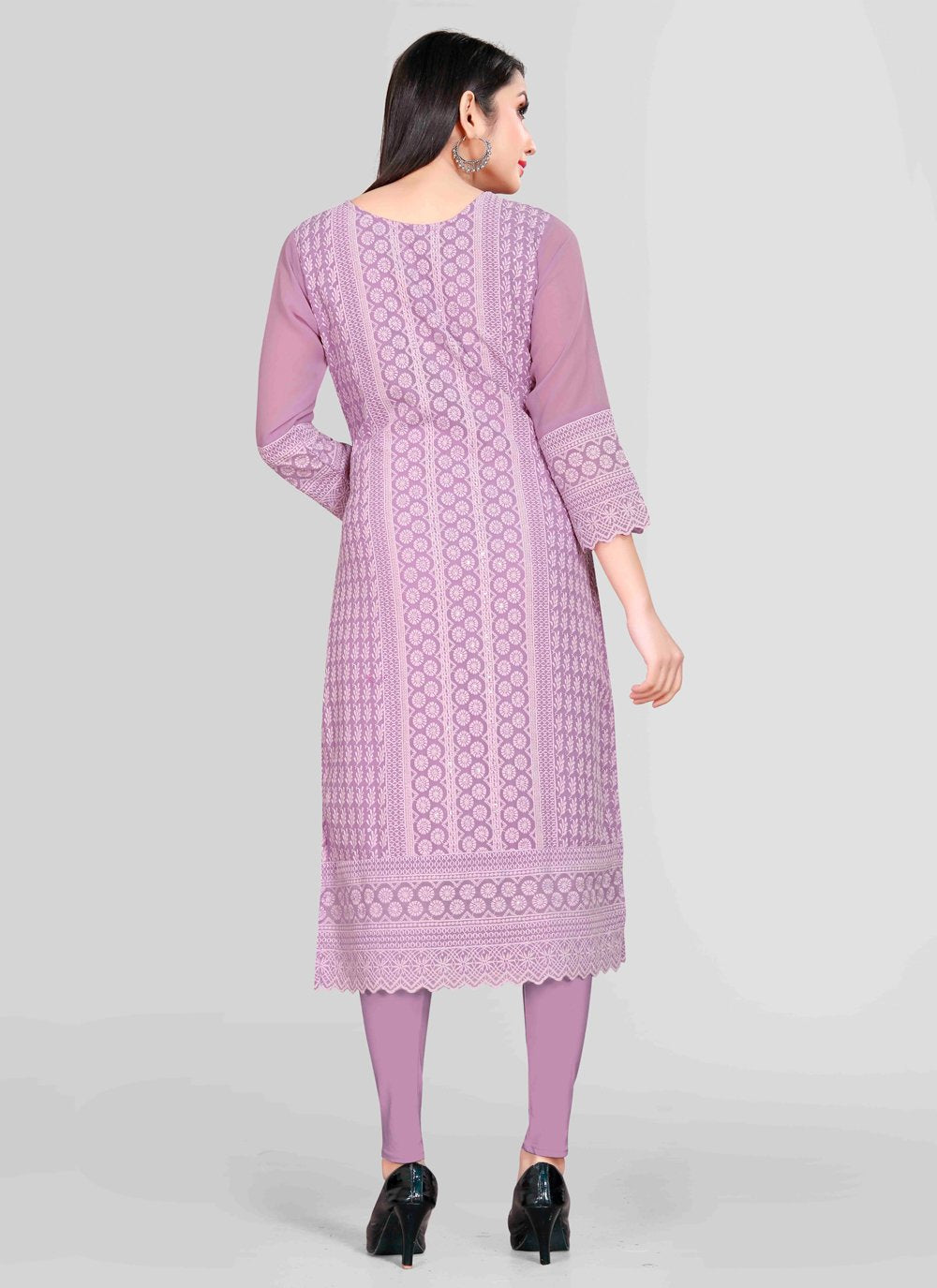 Designer Kurti Chiffon Georgette Violet Embroidered Kurtis