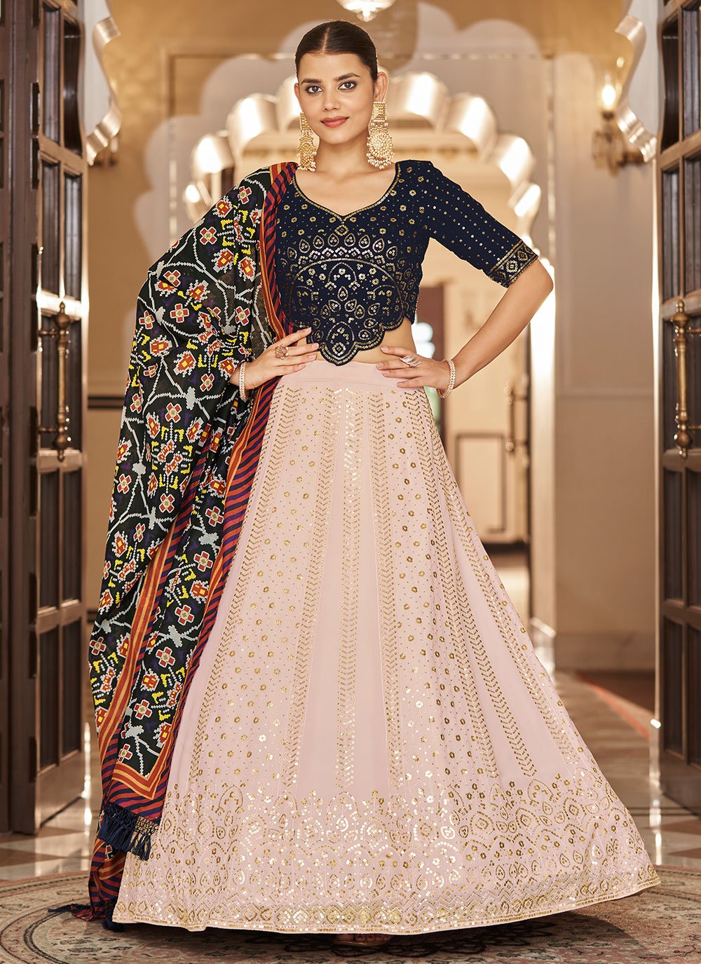 Lehenga Choli Georgette Pink Embroidered Lehenga Choli