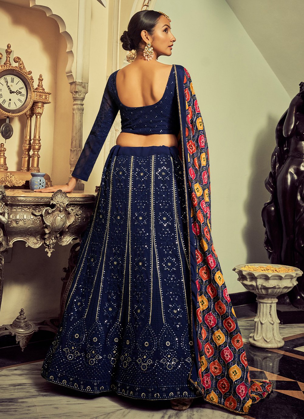 Lehenga Choli Georgette Blue Sequins Lehenga Choli