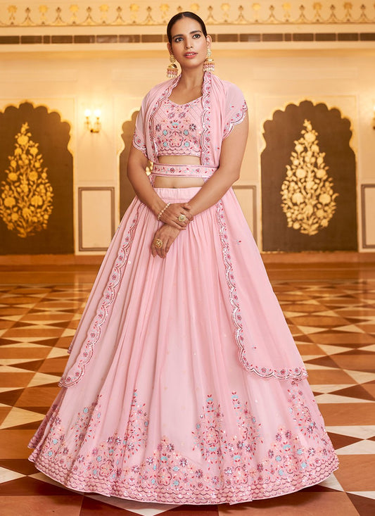 Lehenga Choli Georgette Pink Embroidered Lehenga Choli