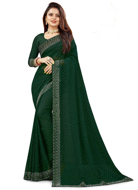 Designer Georgette Green Embroidered Saree