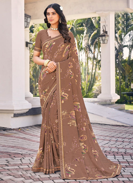 Designer Trendy Saree Georgette Grey Floral Patch Saree