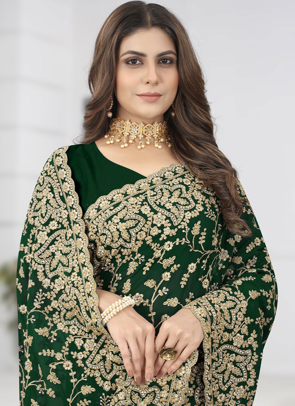 Classic Georgette Green Diamond Saree