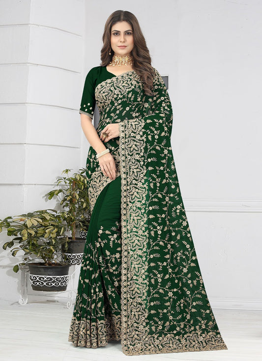 Classic Georgette Green Diamond Saree