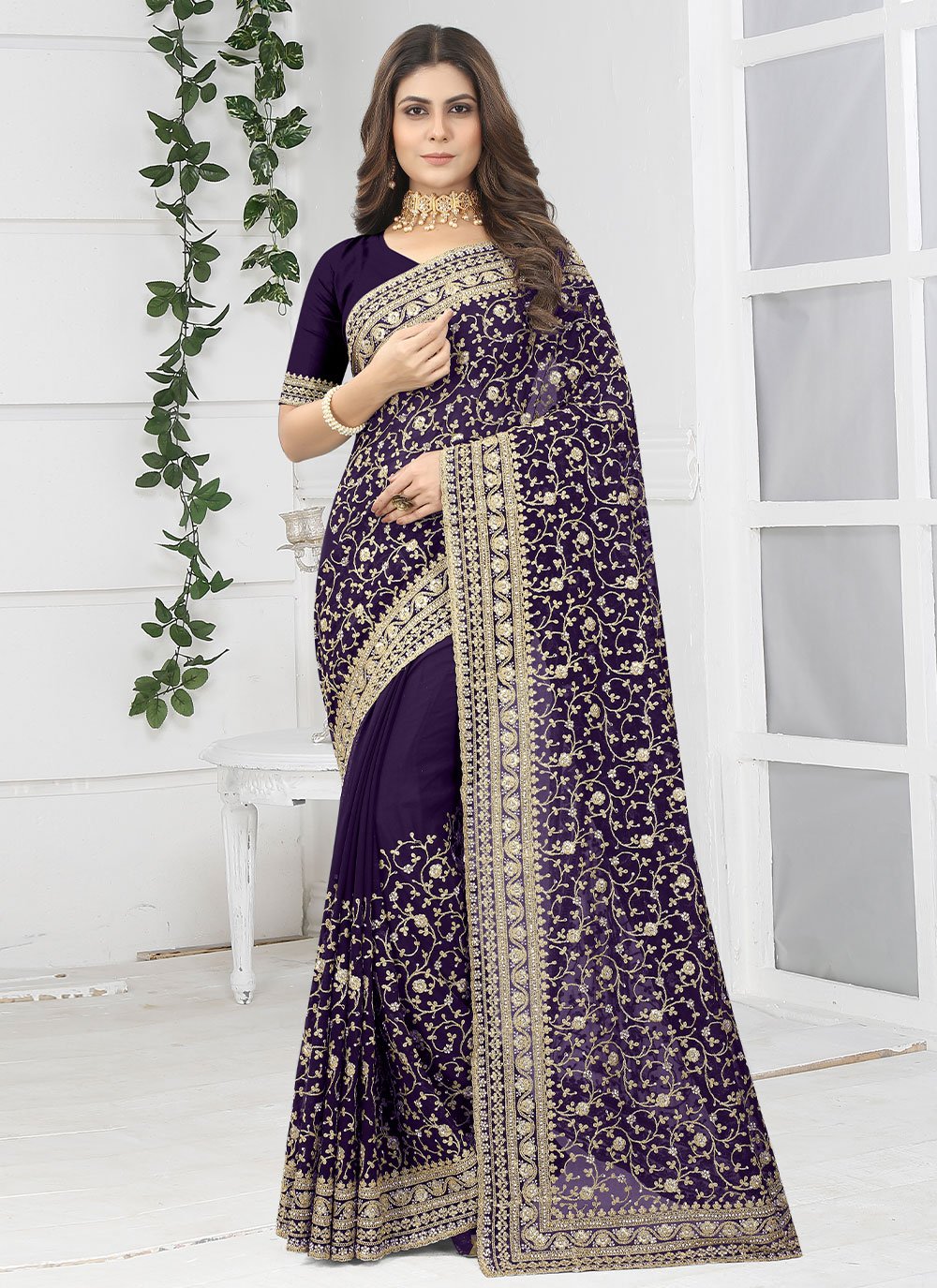 Designer Georgette Blue Diamond Saree