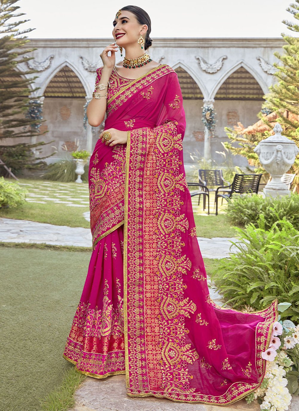 Traditional Saree Georgette Rani Diamond Saree