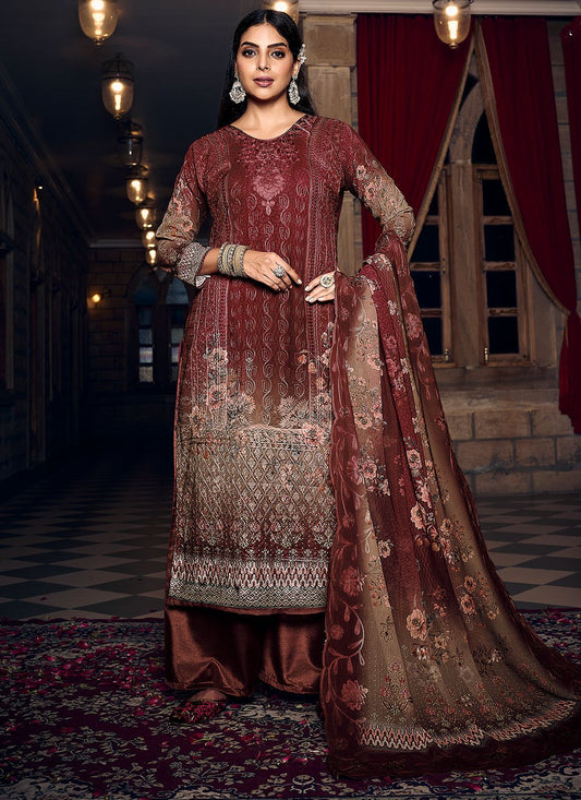 Straight Salwar Suit Georgette Brown Digital Print Salwar Kameez