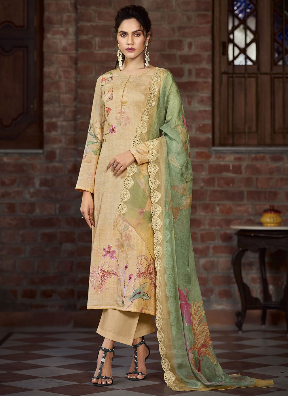 Trendy Suit Georgette Mustard Digital Print Salwar Kameez