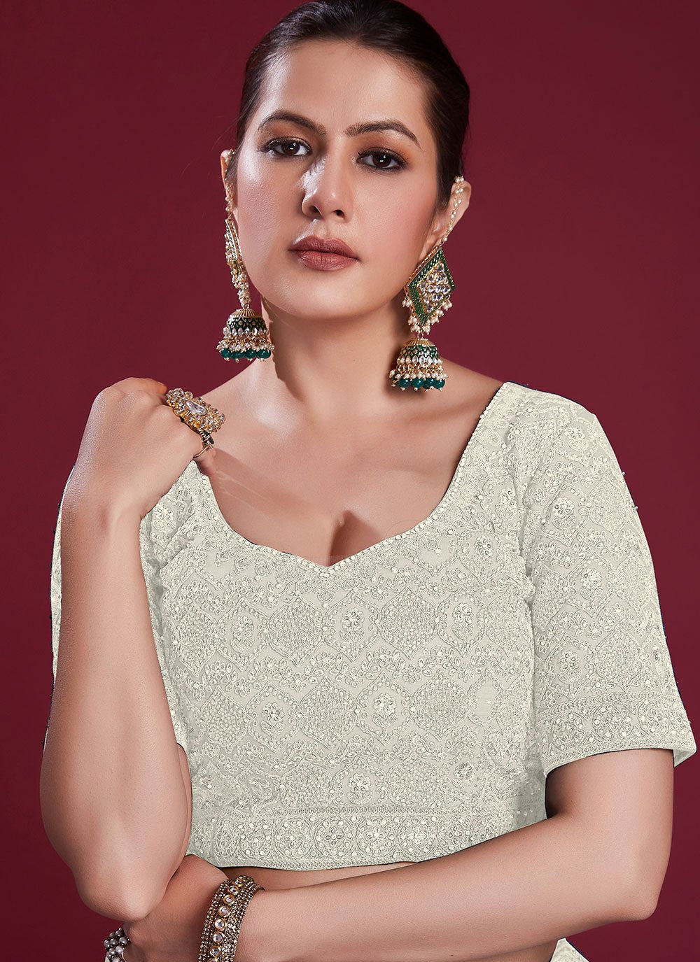 Lehenga Choli Georgette Off White Dori Work Lehenga Choli