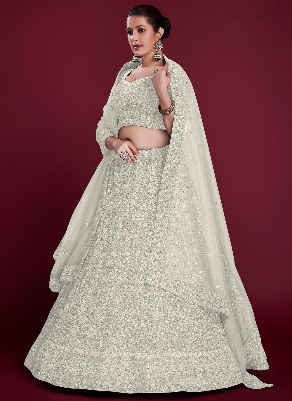 Lehenga Choli Georgette Off White Dori Work Lehenga Choli