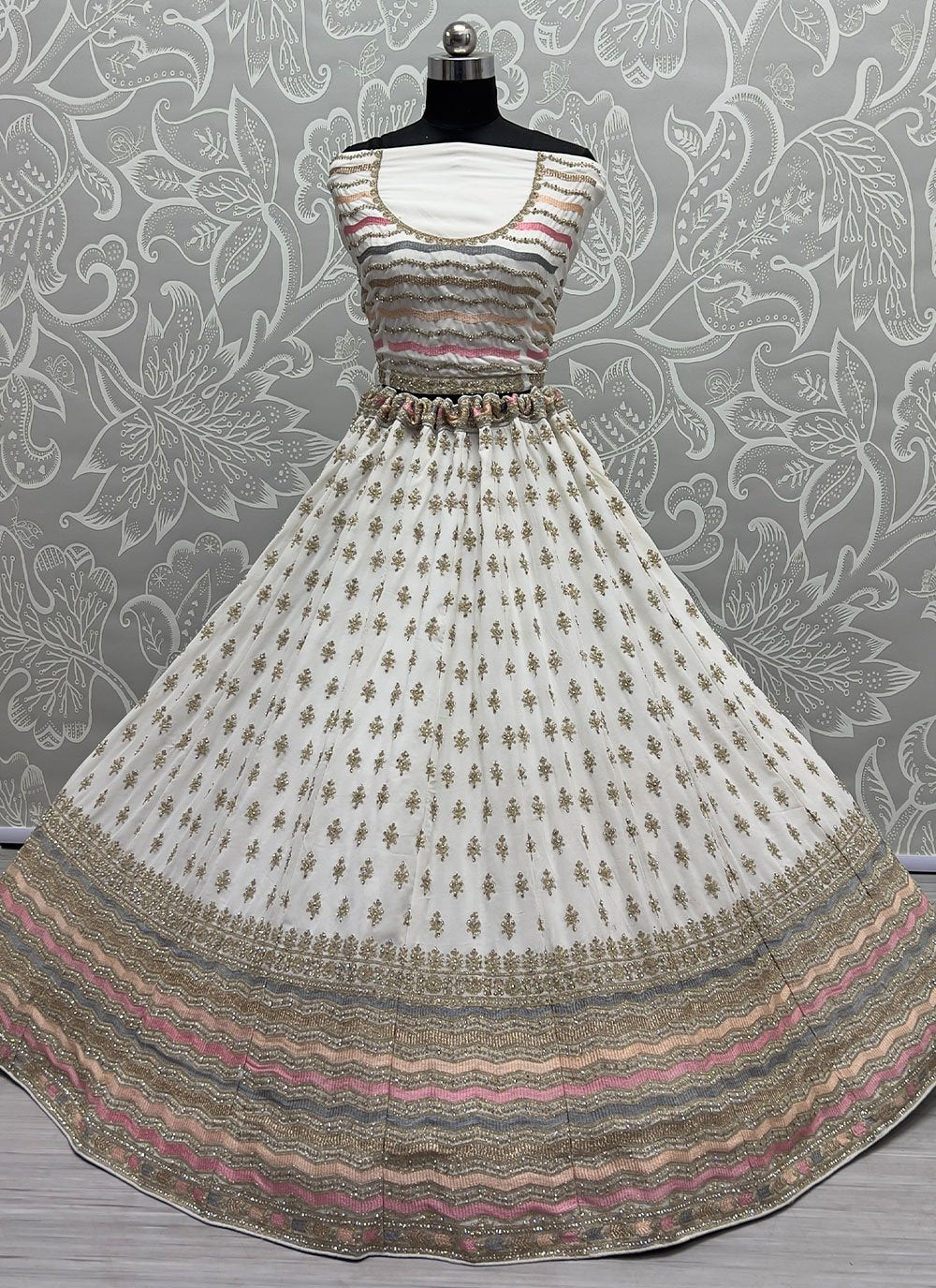 Lehenga Choli Georgette White Dori Work Lehenga Choli