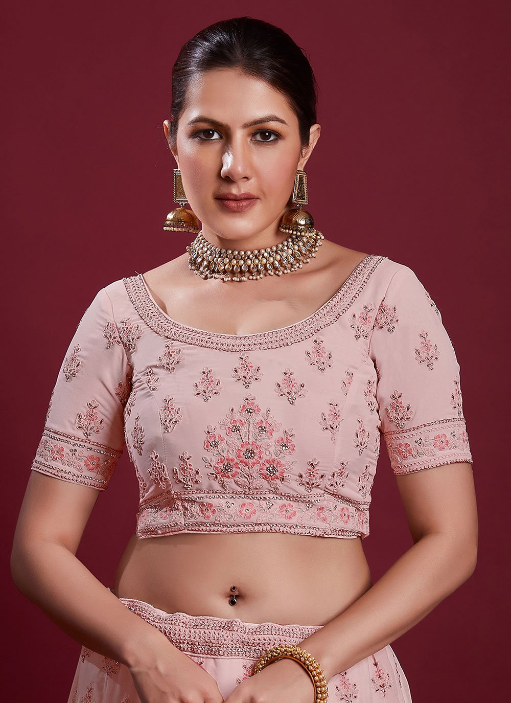 Lehenga Choli Georgette Pink Dori Work Lehenga Choli