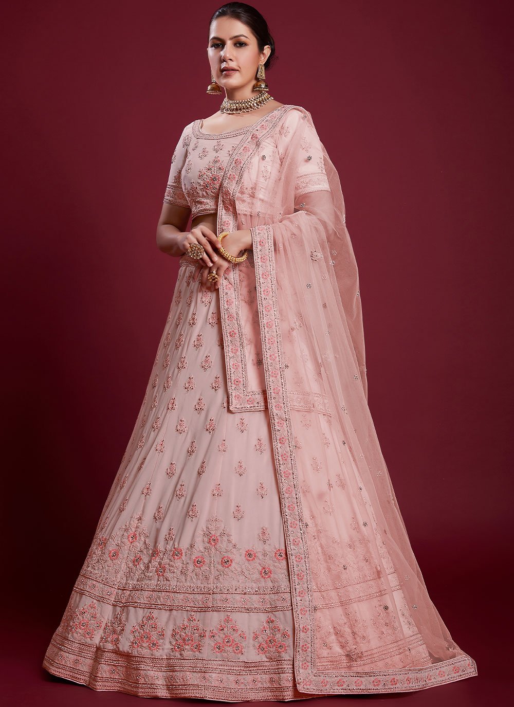 Lehenga Choli Georgette Pink Dori Work Lehenga Choli