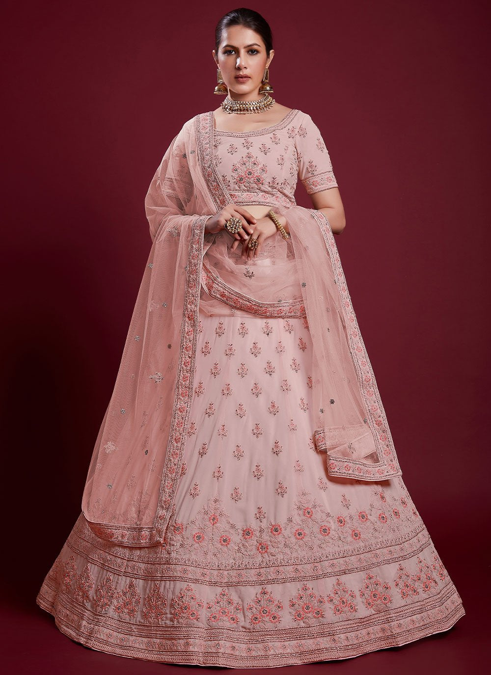 Lehenga Choli Georgette Pink Dori Work Lehenga Choli