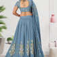 A Line Lehenga Georgette Blue Embroidered Lehenga Choli