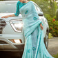 Contemporary Georgette Aqua Blue Embroidered Saree