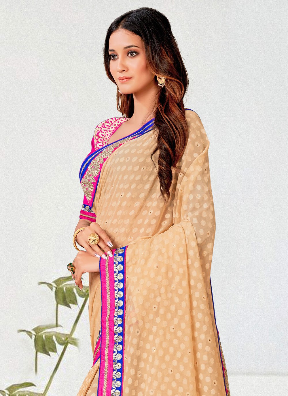 Contemporary Georgette Beige Cord Work Saree