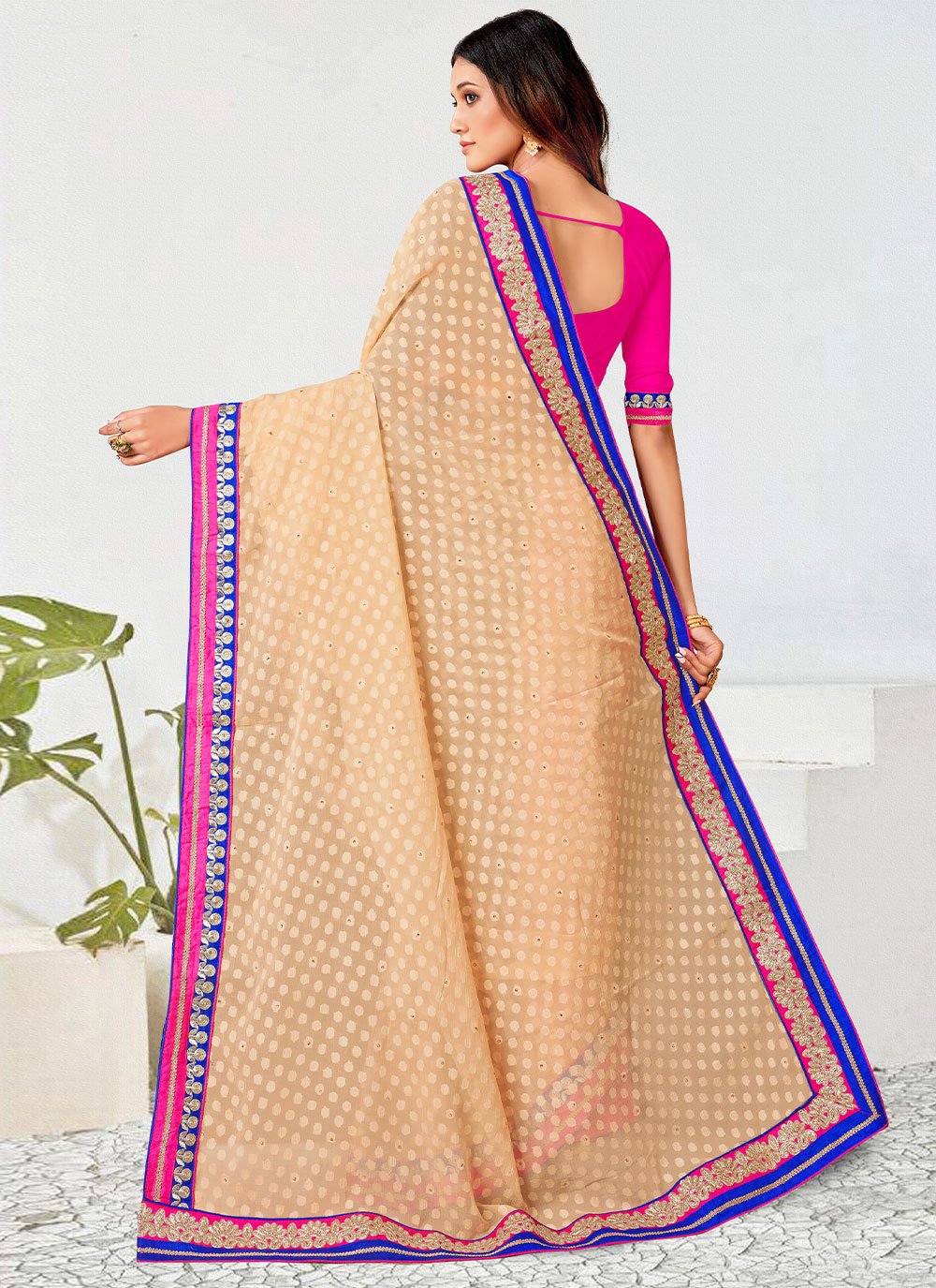 Contemporary Georgette Beige Cord Work Saree